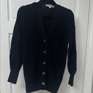 LOFT Women's Classic Black Button-Up Knit Cardigan